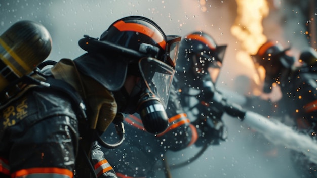 Odważni strażacy walczą z gwałtownym płomieniem, dynamicznym świadectwem odwagi i pracy zespołowej.