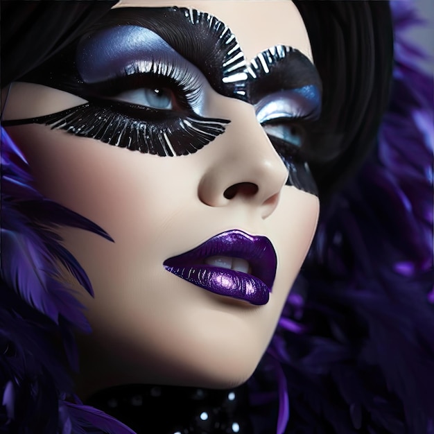 Odważny i odważny makijaż z ciemnofioletową szminką