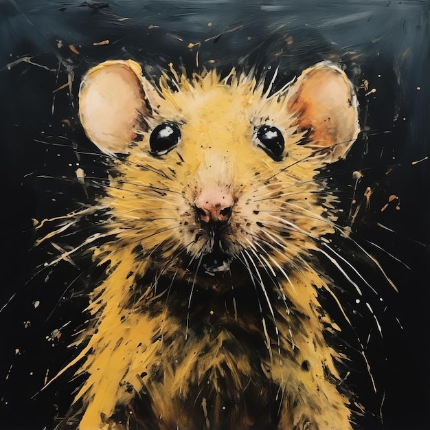 Odważny i wyrazisty portret ciemny i wściekły obraz uroczego żółtego szczura