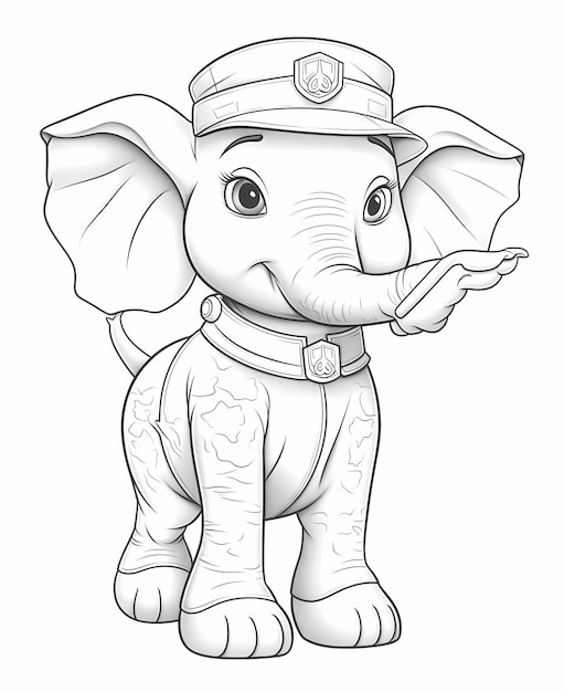 Zdjęcie odważny mały muzyk słoń w mundurze w stylu kreskówki