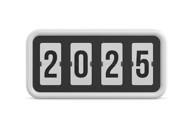 Odwróć czarną tablicę wyników 2025 na białym tle Izolowana ilustracja 3D