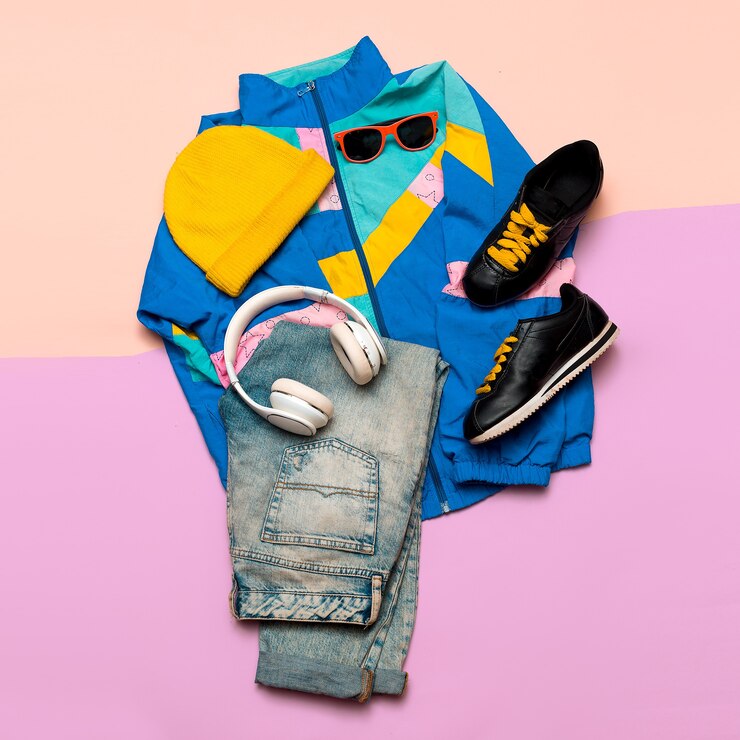 Zdjęcie odzież sportowa w stylu vintage. styl hipsterski. pomoc blogera modowego widok z góry wibracje w wielkim mieście