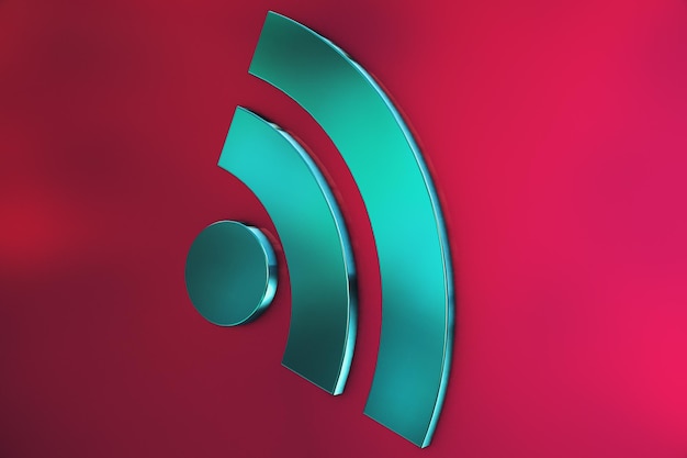 Odzwierciedlająca 3d ikona bezprzewodowego internetu na różowym tle