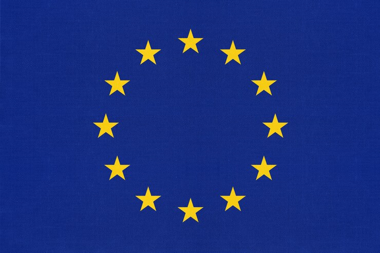 Zdjęcie oficjalna tkanina unii europejskiej niebieska flaga z gwiazdą.