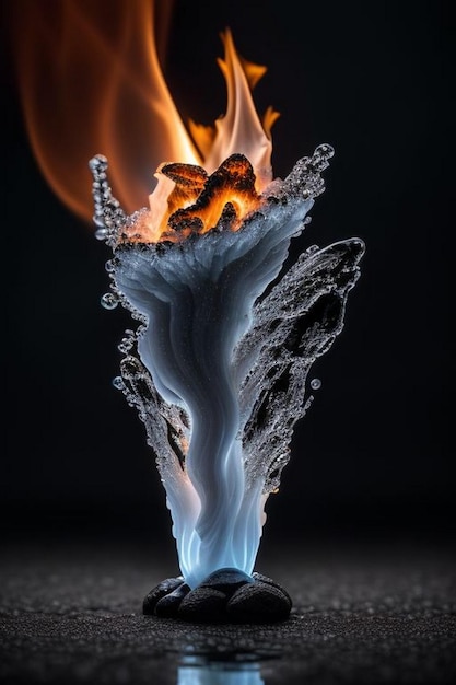 Zdjęcie ogień i woda na czarnej przeciwstawnej energii