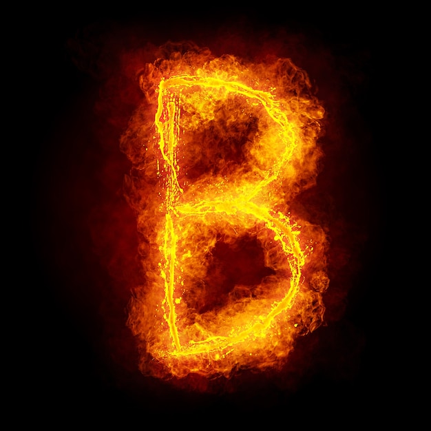 Ogień list B. Ognista czcionka. Jasny symbol czcionki flamy. Do pisania słów użyj trybu mieszania ekranu