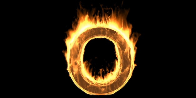 Zdjęcie ogień litera alfabetu o płonący płomień hot ognista czcionka świecące czarne tło 3d ilustracji