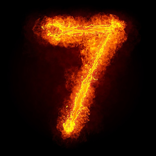 Ogień numer 7. Ognista czcionka. Jasny symbol czcionki flamy.