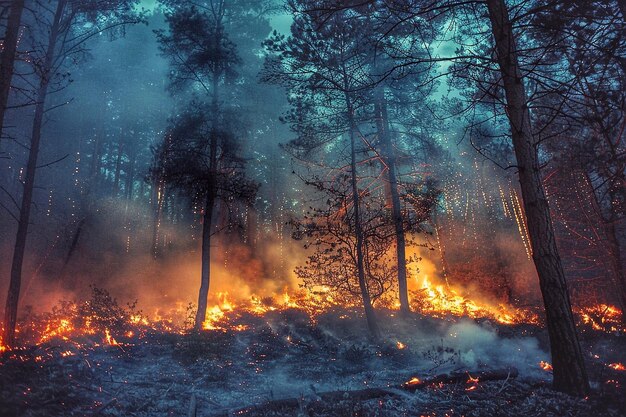 Ogień w lesie.