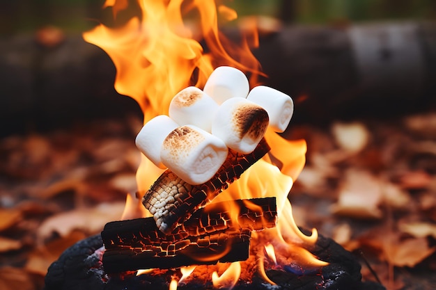 Zdjęcie ogniska i pieczenie marshmallows