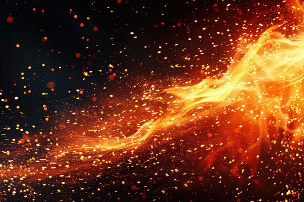 Zdjęcie ogniste iskry latają na nocnym niebie abstrakcyjny temat ognia