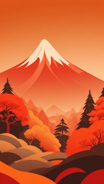 Ogniste Majestat Czerwony i pomarańczowy odcień górskiego krajobrazu