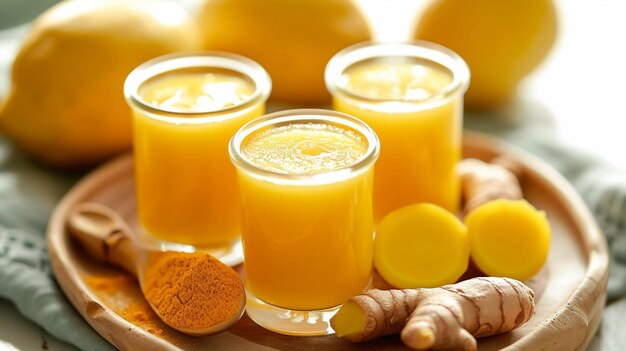 Ognisty imbir w strzałach ożywionej pomarańczowej jego zapach obiecuje zwiększenie zdrowia trending jako wirusowe jedzenie