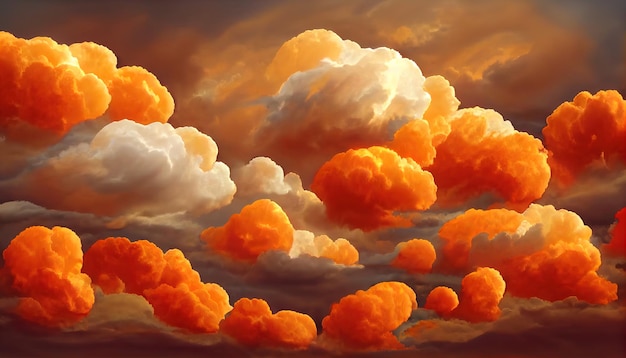 Ognisty pomarańczowy dramatyczny pochmurny zachód słońca niebo Kolorowe kolory świtu Niesamowite piękno Piękne i kolorowe abstrakcyjne tło natury Ilustracja 3d