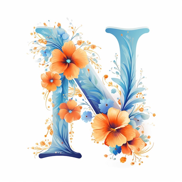 Ogólne logo kwiatowy wzór z literą N kolor niebieski na na białym tle