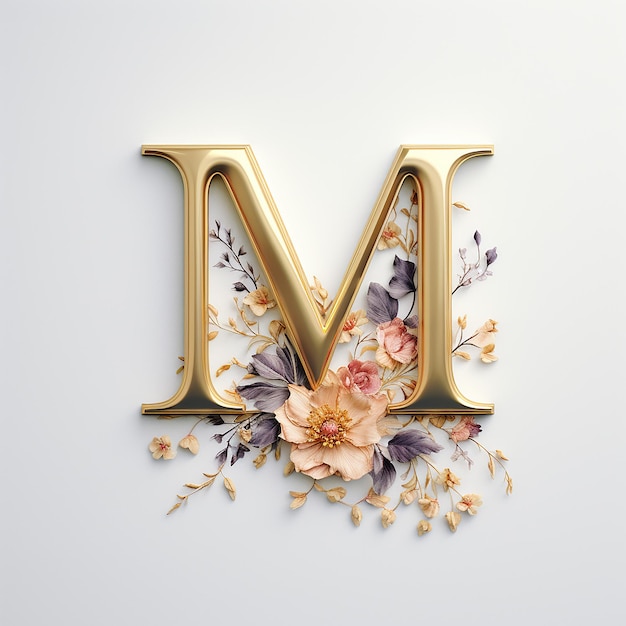 Zdjęcie ogólne luksusowe logo kwiatowe z literą m ze złotą kompozycją