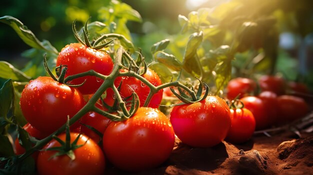 Ogród pełen dojrzałych organicznych pomidorów czekających na zbiórkę Generatywna sztuczna inteligencja