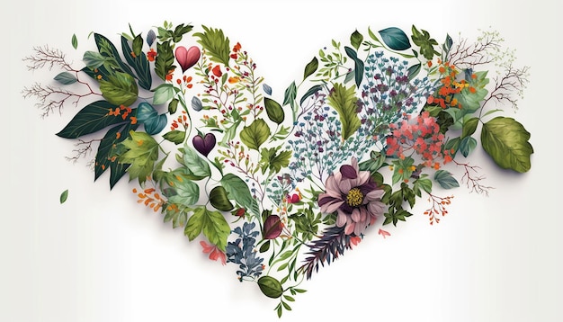 Ogród w kształcie serca Pięknie szczegółowa grafika kwiatowa stworzona przy użyciu technologii generatywnej sztucznej inteligencji