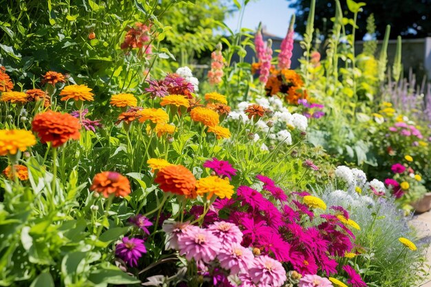 Zdjęcie ogród z kolorowymi kwiatami