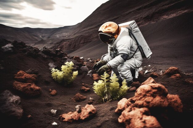 Zdjęcie ogrodnictwo astronautów w obcym świecie generacyjna sztuczna inteligencja