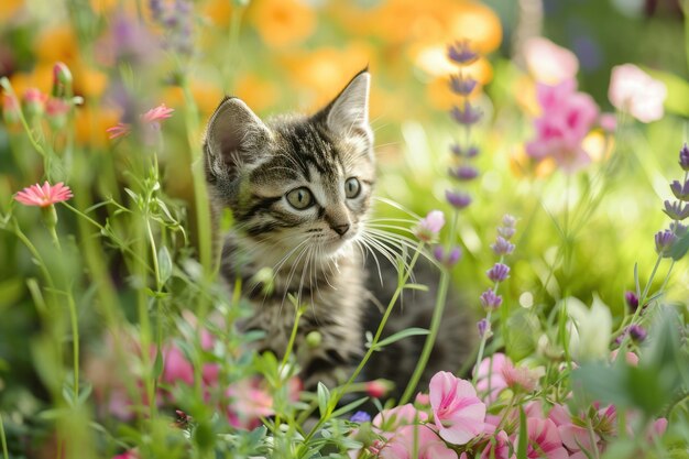 Zdjęcie ogrodowa fantazja zabawnego kotka