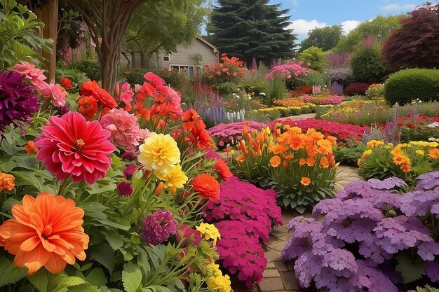 Ogrody kwitnących kwiatów w różnych kolorach wspaniałe kwiaty ogrodowe