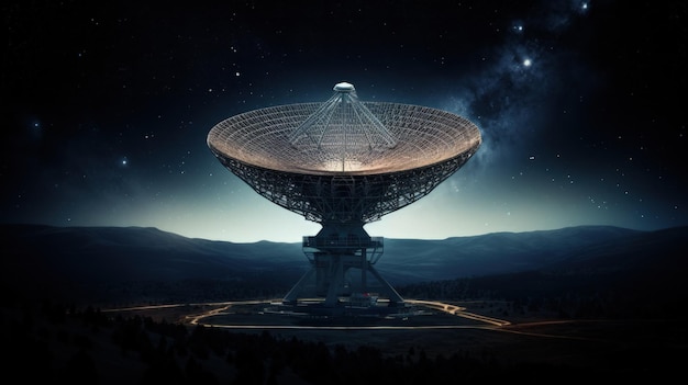 Ogromna czasza radioteleskopu przechwytująca sygnały z odległych galaktyk Generative AI