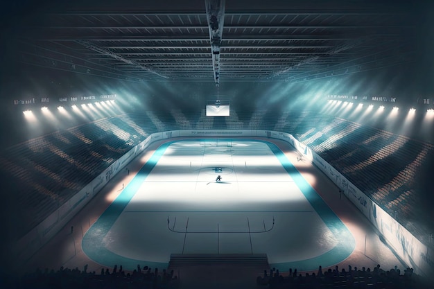 Ogromne lodowisko z reflektorami do zawodów w sportach zimowych hokej na lodzie generatywny ai