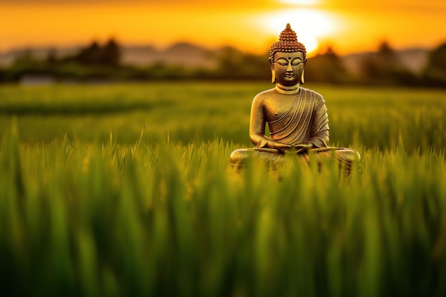 Ogromny brązowy Budda Tian Tan Buddha z niebem zachodu słońca