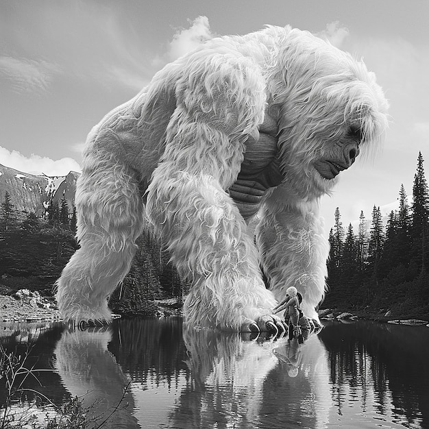 ogromny muskularny Yeti Godzillacore realistyczna fotografia przyrody
