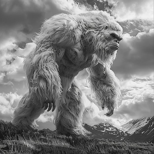 ogromny muskularny Yeti Godzillacore realistyczna fotografia przyrody