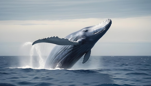 Ogromny wieloryb łamiący powierzchnię oceanu