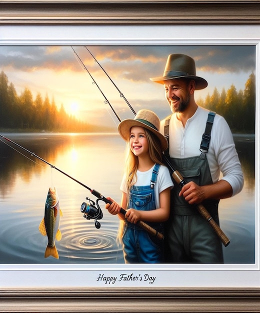ojciec i córka łowiący ryby w jeziorze z rybami złapanymi w wodzie