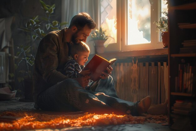 Zdjęcie ojciec i dziecko czytają razem