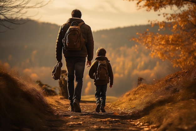 ojciec i syn spacerują po klifie Generative Ai