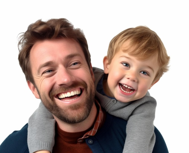 Ojciec i syn uśmiechają się do kamery