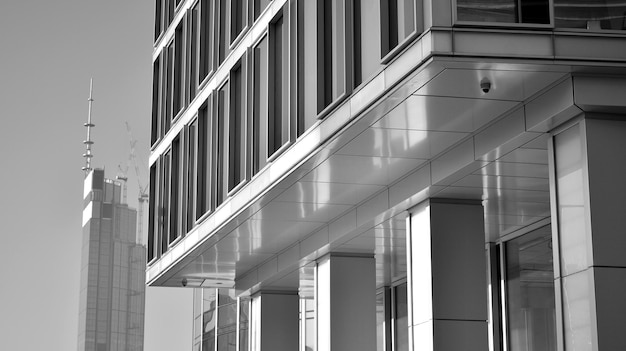 Okna nowoczesnego budynku biurowego Architektura budynków biznesowych Czarno-białe