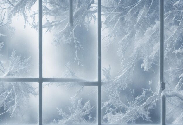 Zdjęcie okno pokryte śniegiem