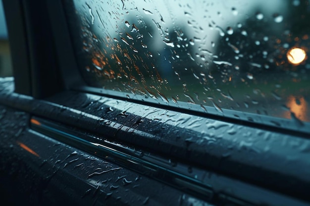 okno samochodu z kroplami deszczu na nim