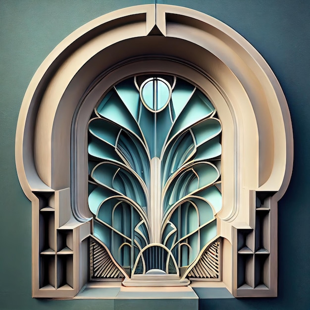 Okno Vintage Art Deco Wnętrze Luksusowe okna Art Nouveau Architektura Abstrakcyjna generatywna ilustracja AI