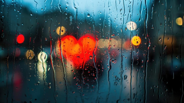 Okno w kształcie serca deszczowe mokra droga Ai generowane