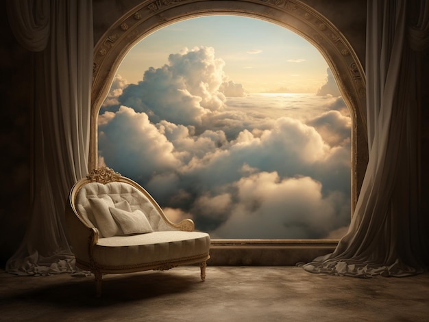 Okno w pokoju z surrealistycznym i mistycznym widokiem