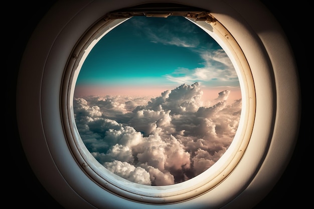 Okno z chmurami i niebem w tle