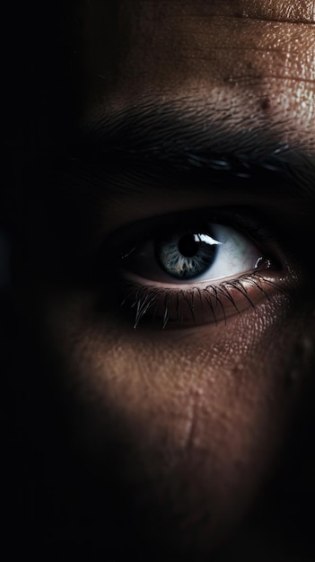 Oko mężczyzny jest pokazane w ciemności.