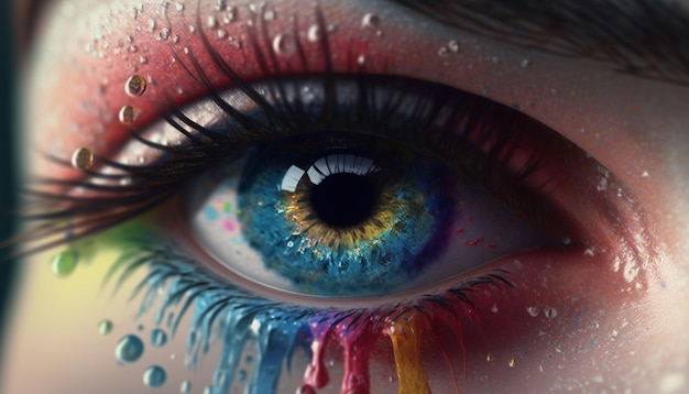 oko z pięknym kolorowym makijażem zbliżenie kobiecego oka Generatywny ilustrator AI