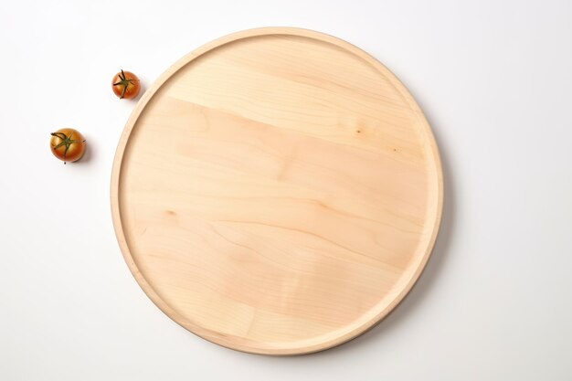 Okrągła drewniana deska do pizzy na białym tle