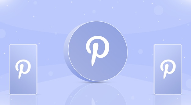 Okrągła ikona pinteresta z dwoma telefonami z logo pinteresta na ekranach 3d