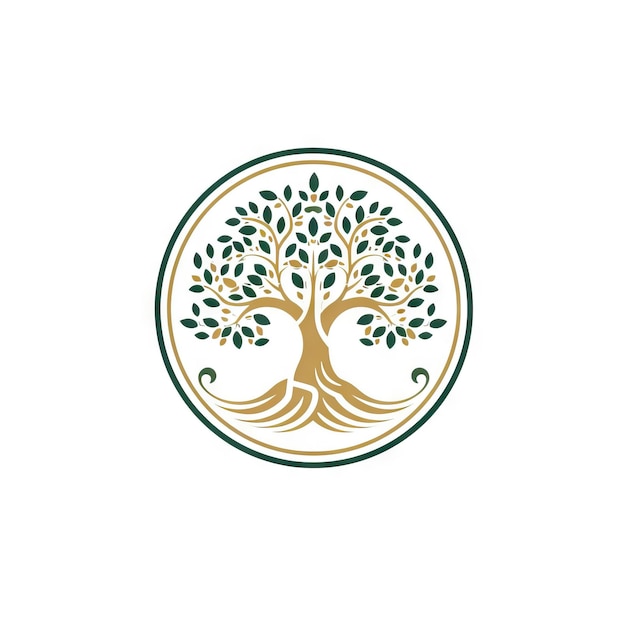 Okrągłe Drzewo Życia Logo na Białym Tle Wygenerowane AI