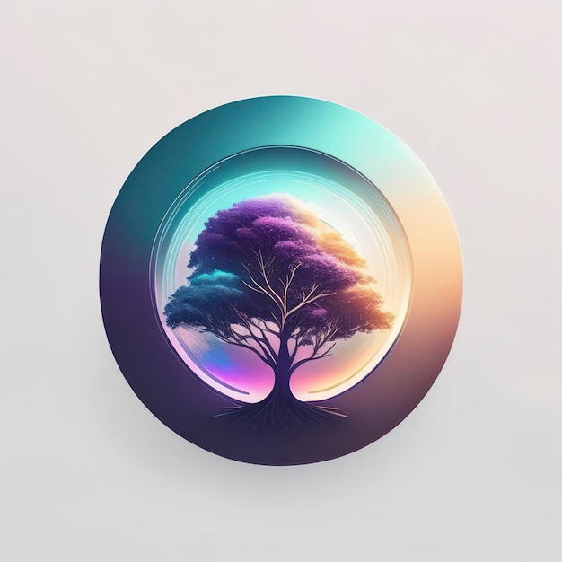 Okrągłe, nowoczesne i futurystyczne logo drzewa z miękkimi kolorami Generatywna sztuczna inteligencja