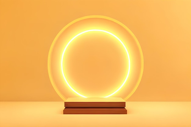 Okrągłe podium produktu z pierścieniem świetlnym i pomarańczową ścianą w tle